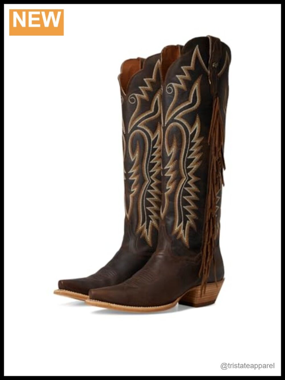 Cascading Fringe Snip Toe Knee High Zippered Western Boots Leather